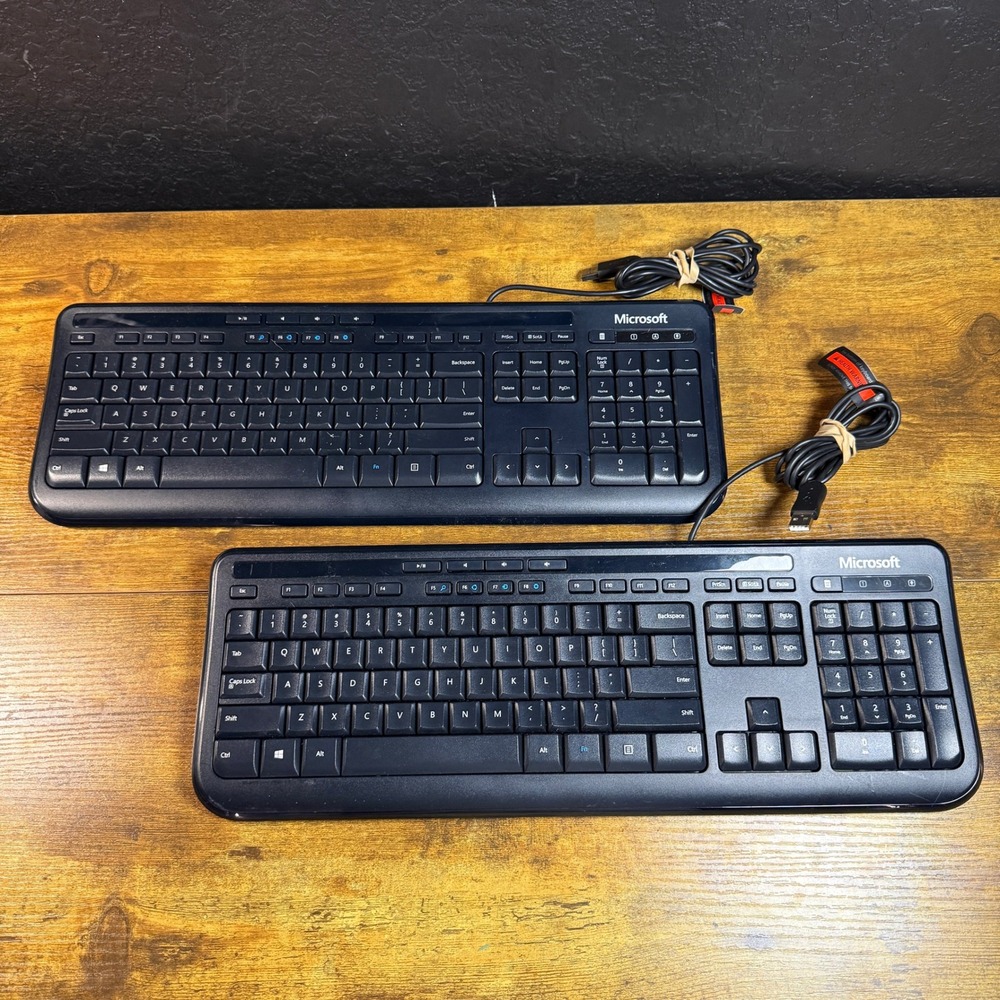 Microsoft Wired Keyboard 600 1576‎ Black Plastic USB Computer Keyboard Set of 2